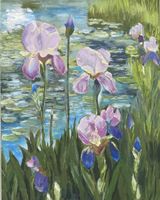 Gemälde auf Leinwand: Iris am Teich. Natur. Handgemalt.